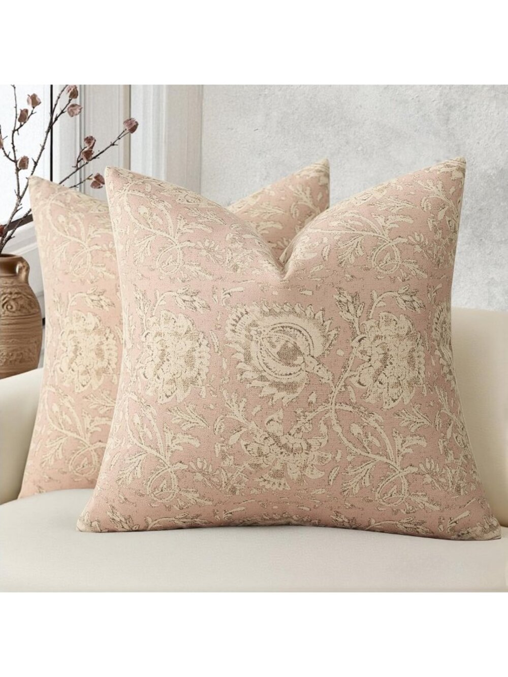 Set of 2 Vintage Floral Throw Pillow Covers 26x26 - Boho Modern Farmhouse Decor